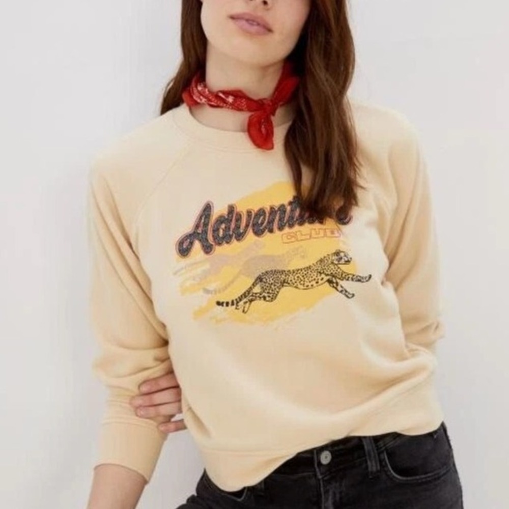 Paige Adventure‎ Graphic Daytona Sweatshirt Women's Small Eggshell Hippie Boho